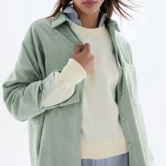 Zara Tops - NWOT Zara Light Green Fine Corduroy Button Down Shirt Size Small